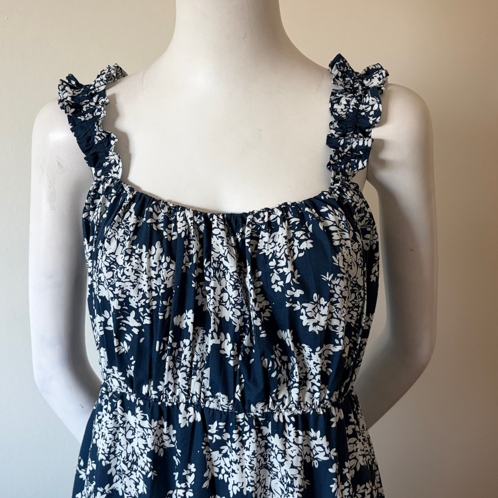Abercrombie & Fitch Floral Blue and White Bow Maxi boho Dress Size  LT - Picture 8 of 11